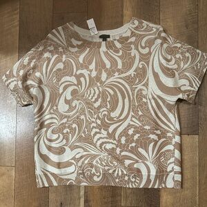 Talbots Tan White Metallic Swirl Print Knit Top Sz XL NWT